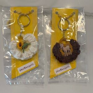 Crochet Keychain Set - White and Brown